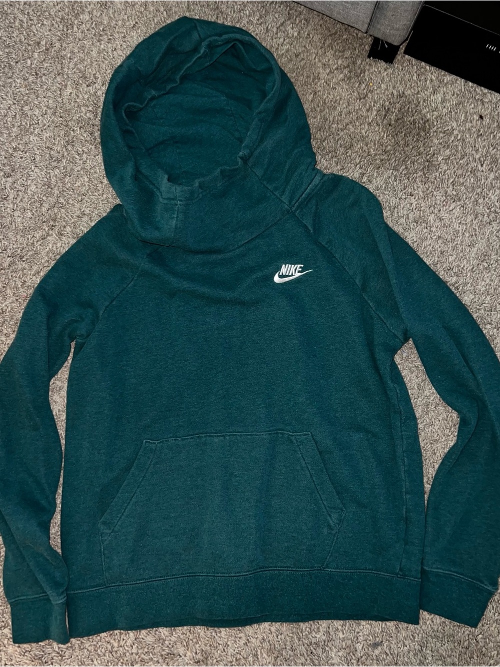 Nike Women's Green/Teal Hooded Funnel Neck Pullover with White Swoosh